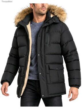 ZITY Men's Sherpa Lined Fleece Parka Long Winter Jacket Water Resistant